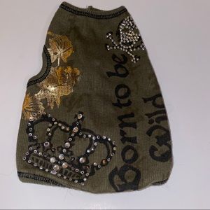 Born to be Wild Ribbed Crystal Dog Tee. XS.